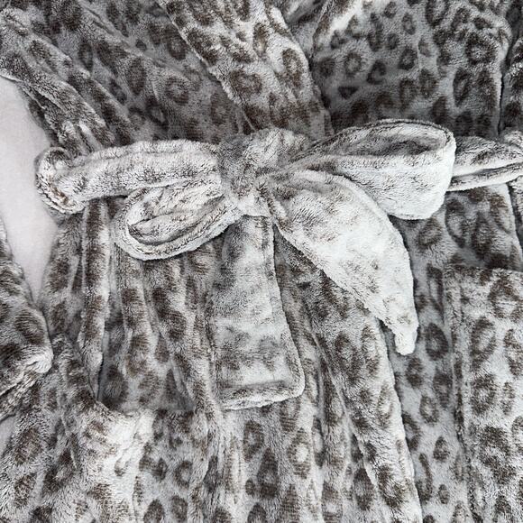 Oscar de la Renta Leopard Print Plush Robe Belted Pockets S/M Women’s Lounge - Picture 6 of 11